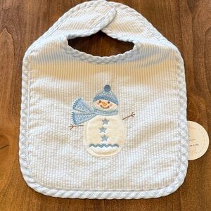 Striped Blue Snowman Baby Bib